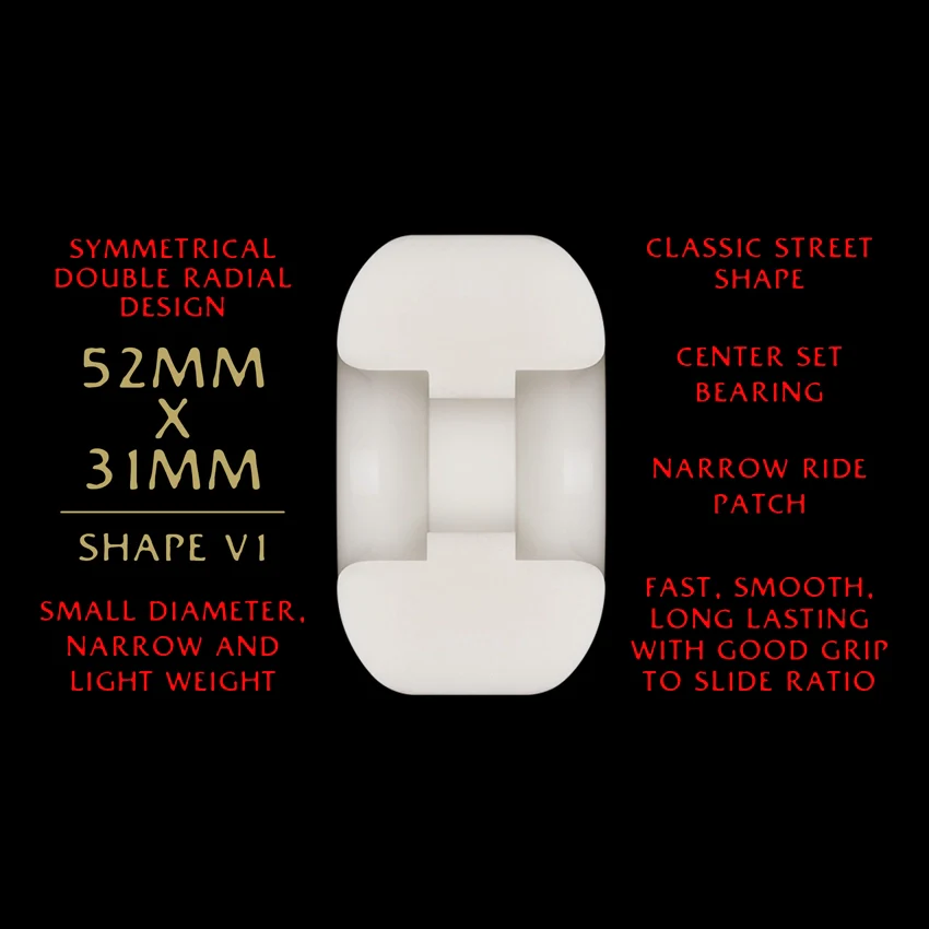 Dragon Dragons 52mm x 31mm 93A V1 Skateboard Wielen (4-pack) - White - Afbeelding 4