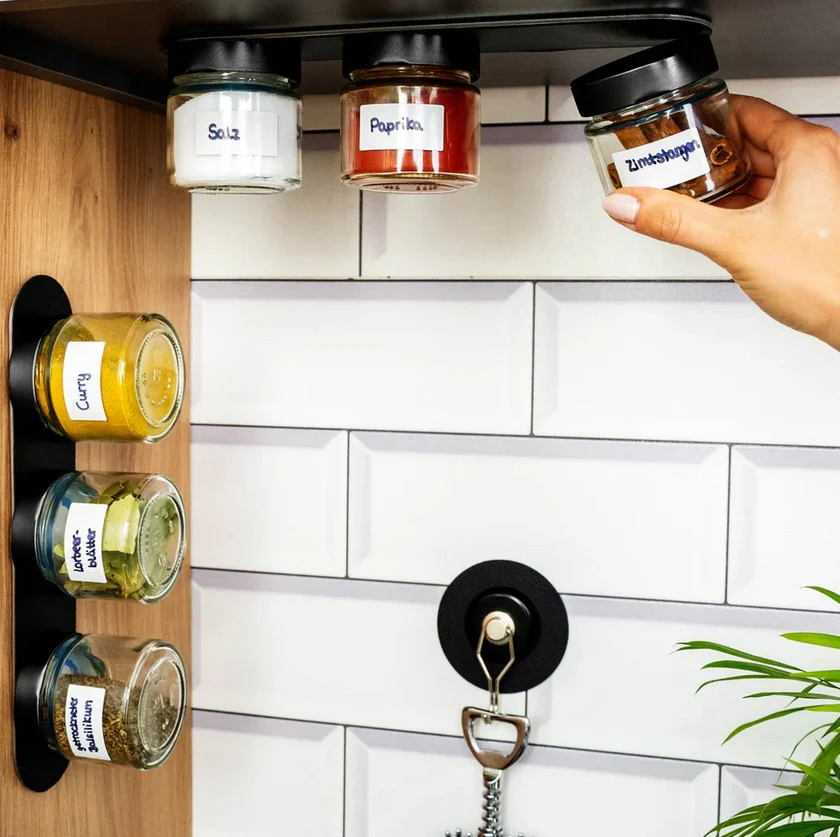 Magnetische kruidenpotjes set van 3 stuks met metalen strip Black & Classy - Silwy - Afbeelding 8